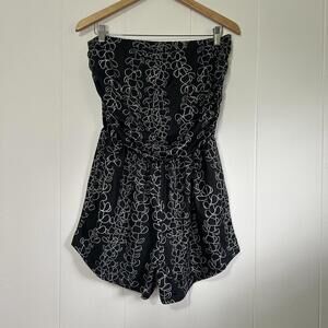 Luz Puakenikeni Black Floral Hawaiian Print Strapless Romper Women's Large